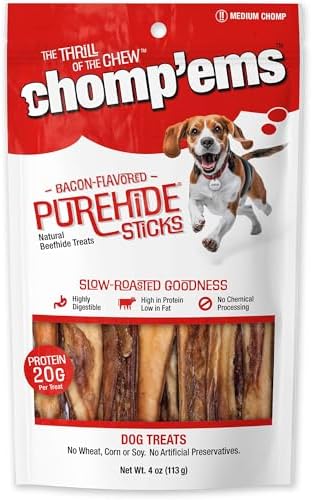 Chomp’ems Purehide Sticks, Healthy & Natural Beefhide Dog Chews, 4 oz