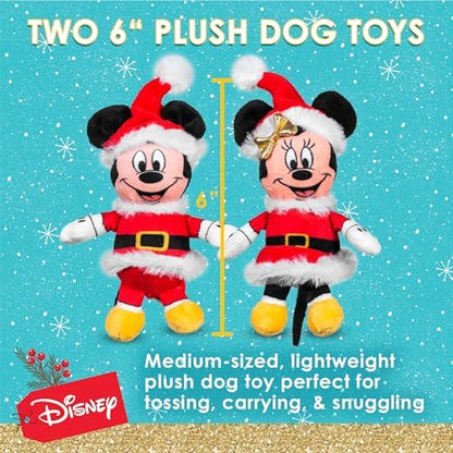 Disney for Pets Mickey and Minnie Mouse Holiday Plush Dog Toys, 6 in, 2 Pk