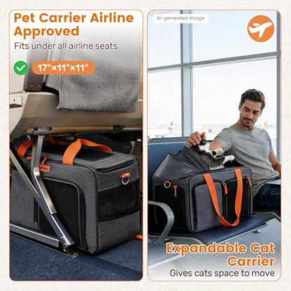 Cat Carrier Soft Sided Airline Approved for Small Pet Dog Travel