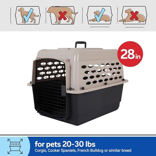 Petmate Vari Dog Kennel, Portable Pet Carrier, Taupe and Black, 28in