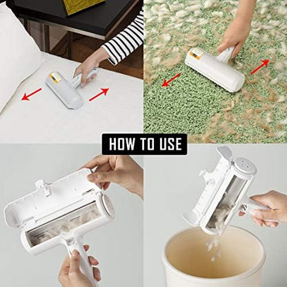 Pet Hair Remover Roller - Lint Roller for pet Hair - Self Cleaning Dog & Cat Hair Remover - Remove Dog, Cat Hair from Furniture, Carpets, Bedding, Clothing and More. White