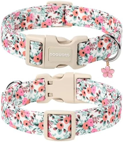 DOGWONG Pink Flower Girl Dog Collar for Small Medium Large Dogs L