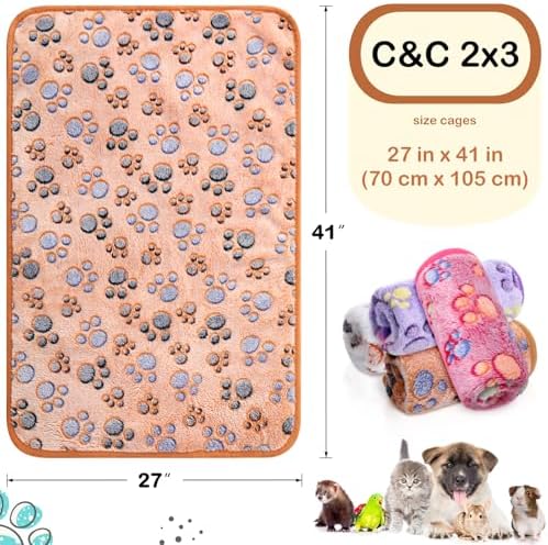 Reginary 4 Pcs Guinea Pig Fleece Cage Liners, Paw Print, 28 x 41 Inch