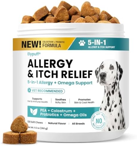 Dog Allergy Chews 130ct - Itch Relief Dog Allergy and Itching Skin Relief Anti Itch Aller Immune Bites for Dogs Licking Paws Treatment - Probiotics Vitamins for Itchy Skin, Ears & Yeast,Chicken Flavor