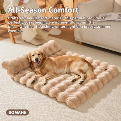 SOMAHE Plush Dog Bed Mat, Raised Pillow, 35 x 27 Inch, Coffee