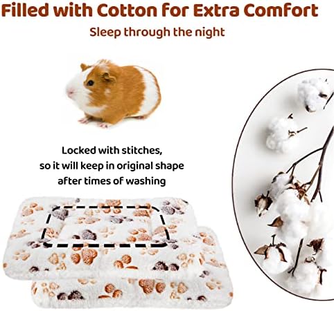 Amakunft 2 Pcs Guinea Pig Bed Mat Washable, Rabbit Winter Bed Pad for Indoor, Warm Small Animal Bed Mattres, Fleece Sleeping Pad for Bunny, Rat, Hedgehog, Sugar Glider, Chinchilla (Paw, Medium)