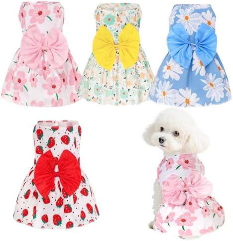 choyaxo 4pcs Cute Dog Dress Pet Dress Puppy Skirt Summer Pet Clothes for Puppy Small Cats