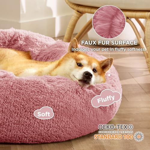 Bedsure Calming Dog Bed Medium Size Dog Donut Washable Pet Bed,30ins