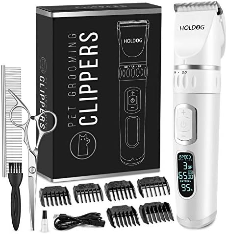 Dog Clippers Professional Heavy Duty Dog Grooming Clipper 3-Speed Low Noise High Power Rechargeable Cordless Pet Grooming Tools for Small & Large Dogs Cats Pets with Thick & Heavy Coats