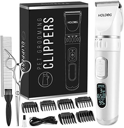 Dog Clippers Professional Heavy Duty Dog Grooming Clipper 3-Speed Low Noise High Power Rechargeable Cordless Pet Grooming Tools for Small & Large Dogs Cats Pets with Thick & Heavy Coats