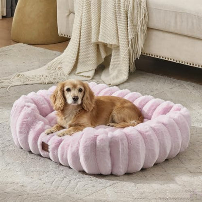 Luxury Dog Beds,Large Sized Dog Washable Furry Pet Beds,Comfort Rectangle Pet Sofa Couch with Ultra,Puppy Beds with Removable Zipper Cover,40x30x7.5inches,Lavender