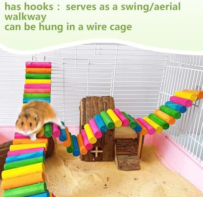 2-Pack Hamster Bridge 15.7 x 2.4 Inch Colorful Flexible Bendy Climbing Ladder Wooden Fence Chew Toy for Bird Parrot Sugar Glider Gerbil Mice