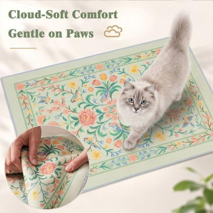 Bienbee Cat Litter Mat, 2PCS 33"x22" Machine Washable Litters Box Mats Non-Slip &Waterproof Cat Litters Trapping Mats Easy to Clean Mat for Litter Box Less Waste Protects Floors Pastel Green L