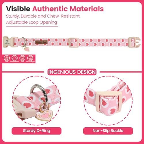 Lionheart glory Valentine's Day Dog Collar - Pink Heart Dog Collar Adjustable Soft for Large Girl Boy Dogs Spring Party Holiday Pet Collars
