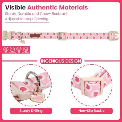 Lionheart glory Valentine's Day Dog Collar - Pink Heart Dog Collar Adjustable Soft for Large Girl Boy Dogs Spring Party Holiday Pet Collars