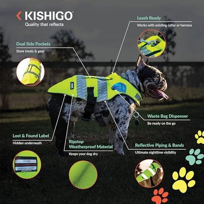 Reflective Dog Safety Vest, Harness and Collar Compatible, Waste Bag Holder, Water Resistant, Adjustable Neck and Chest, Day or Night Walking, High-Visibility Protection (Lime, M)