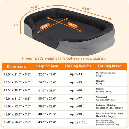Dwanton Orthopedic Waterproof XXX-Large Dog Bed Sofa, Gel Memory Foam, 53"
