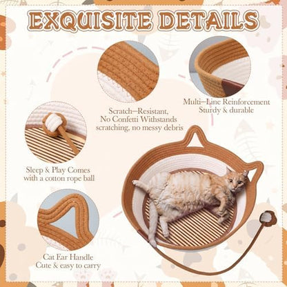 Novabright 2 Pack Woven Cat Baskets, 16.5 x 13.8 x 5.5 Inch, Caramel