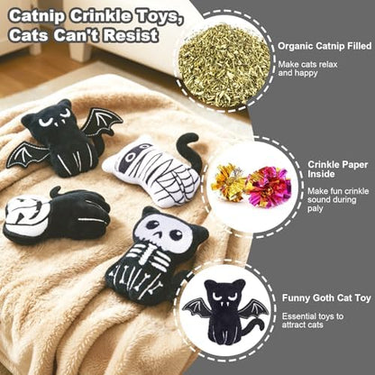 Retro Shaw Catnip Cat Toys, Horror Goth Cat Toy for Indoor Cats Kitty, 4PCS