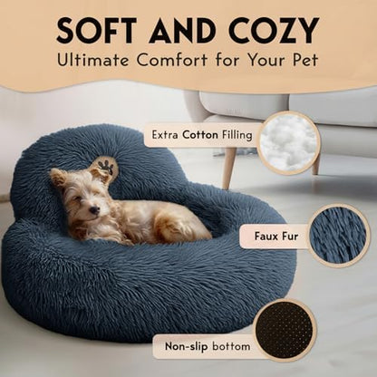 PetJett Small Dog Bed - 23'' Round Dog Beds, Calming Puppy Bed - Washable Dog Bed - Anti-Slip, Super Soft Fluffy Plush Faux Fur Pet Bed, Anti-Anxiety Premium Comfort Donut Bed, Fits Dogs Upto 25 lbs