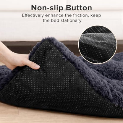 JOEJOY Dog Bed Crate Pad, Deluxe Plush Washable Dog Beds Fulffy Soft Kennel Pad Anti-Slip Pet Sleeping Mat for Medium Small Dogs, 29" x 21", Dark Grey