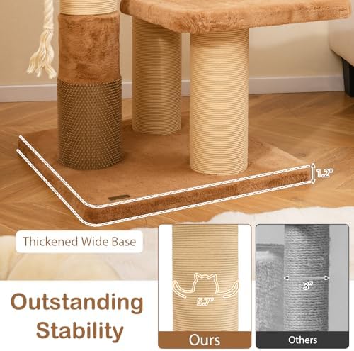 PETSITE 65 Inch Tall Cat Tree, Multi-Level Cat Tower with Scratching Posts, Soft Faux Rabbit Fur Padded Perches, Removable Cushion, Sisal Rope, and Dangling Ball, Modern Cat Tree Tower for Indoor Cats