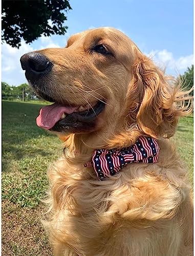 Lionheart glory American Flag Dog Collar, 4 of July Dog Bow Collar Heavy Duty Adjustable Patriotic Dog Collar with Bowtie for Small Dogs Pet Gift