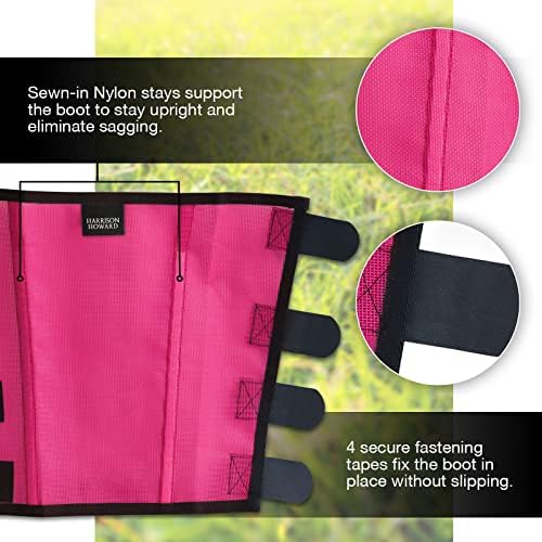 Harrison Howard Loose Fitting Fly Boots UV-Protective Extra Tough Mesh Ventilated Four Fasteners Stay-on Design Protect Horse Legs & Stomp-Reducing Set of 4 Magenta Mini