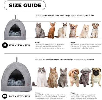 Best Pet Supplies Cat Bed for Indoor Cat, Domed Tent House with Removable Pillow, Covered Cat Cave for Small Dog, Puppies and All Breeds of Cats - Gray, 16 x 16 x H:16"