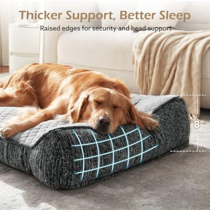 JOEJOY Orthopedic Dog Bed Medium Sized Dogs, Extra Thick Supportive Big Dog Couch Bed with Sides, Ultra Soft Pet Bed Sofa, Light Grey, 35''x25''