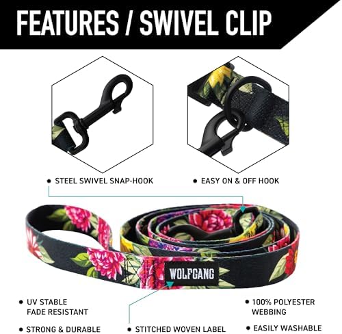 Wolfgang Heavy Duty Dog Leash, Pull-Tested to Over 800 lbs for Walking & Training, DarkFloral Print, Small