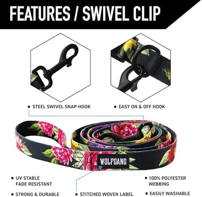Wolfgang Heavy Duty Dog Leash, Pull-Tested to Over 800 lbs for Walking & Training, DarkFloral Print, Large