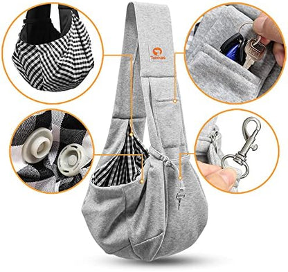 Tomkas Dog Cat Carrier Sling Classic Pocket & Classic Strap(S,Grey)