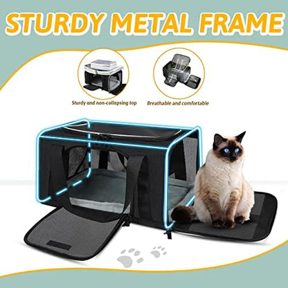 Petskd Small Pet Carrier 17" L x 12" W x 8.5" H Airline Approved, Black
