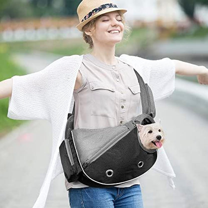 PetAmi Small Dog Sling Carrier, Puppy Cat Hands-Free Purse, 5 lb, Black