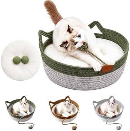 Instinct Basket for Cats, Stimulic Handwoven Cat Basket(Green,Medium)