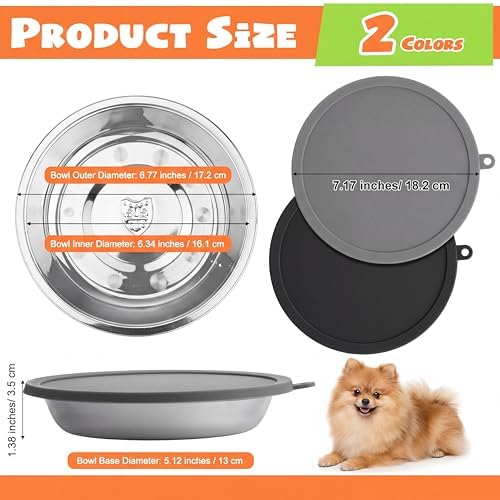 Patelai 4 Pcs Dog Bowl with Lid, Black, Gray