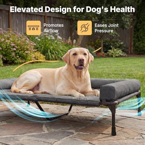 Veehoo Outdoor Elevated Dog Bed with Waterproof Bolster Cushion, Cooling