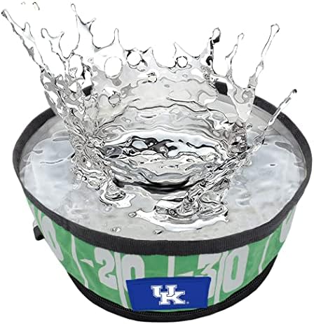 Pets First NCAA Kentucky Wildcats Collapsible Dog Travel Bowl, Food and Water Bowl for Dogs & Cats. Lightweight Leak-Proof Pet Bowl for Travel with Football Field & Pebble-Grain Design