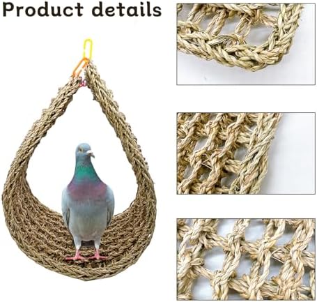 Bird Seagrass Mat 39.4×7" Long Natural Macaw Woven Net Hammock Hanging on Parrot Cage with Hooks Climbing Ladder Swing Chew Toys for Cockatoo Large Parrot Supplies