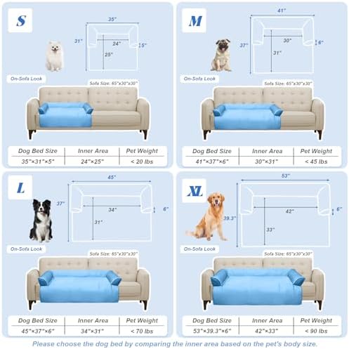 GGIB Cooling Dog Bed Mat with Bolster Pillow Washable Dog Couch Cover Breathable Summer Pet Couch Bed Protector Indoor(Large, Cooling Blue)