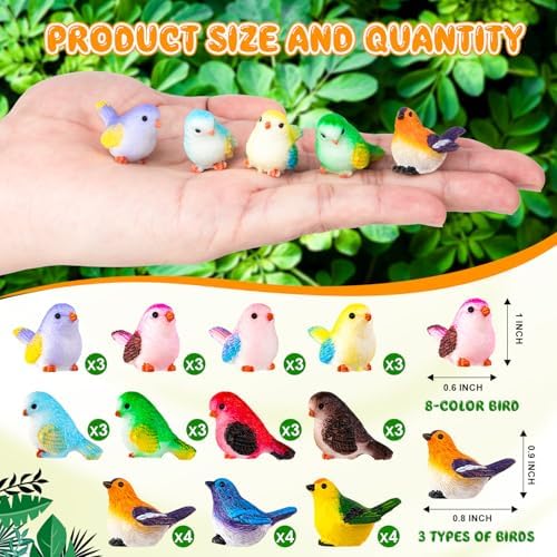 72PCS Miniature Cute Bird Decorative Figurines 11 Styles Mini Resin Birds