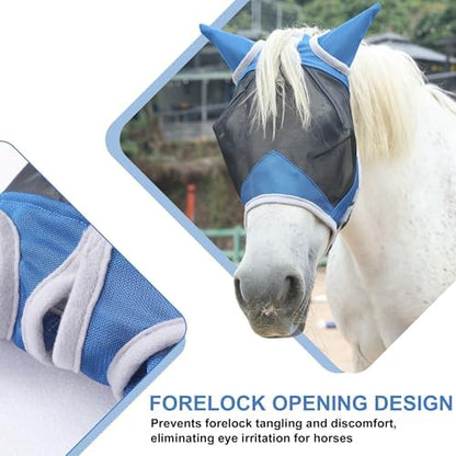 Horse Fly Mask with Ears, Full Face Equine Fly Mask UV Protection