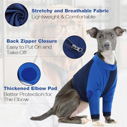 Lelepet Dog Recovery Suit for Front Legs, Dog Sleeve to Stop Licking Blue