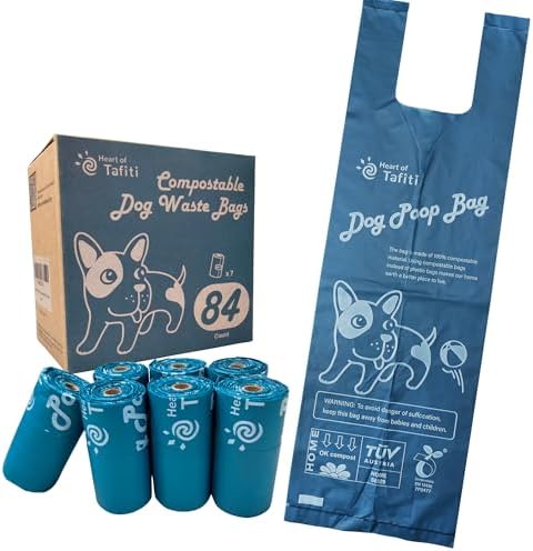 Home Compostable Dog Poop Bags with Handles, Extra Thick Leak-Proof Dog Waste Bags, Unscented & Eco-Friendly, 9 x 13 inch (16 inch w/Handles), 84 Count