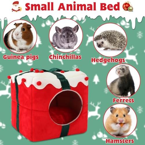 YUEPET Christmas Guinea Pig Hideout, Christmas Pet Bed, Gift Box
