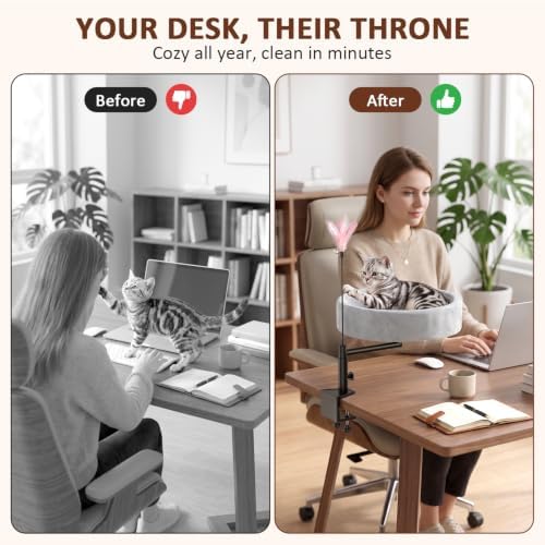 Cat Desk Bed, 360° Swivel Desk Mounted Cat Bed, Gray