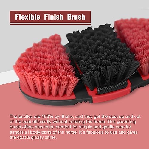 Harrison Howard Flexible Finish Horse Grooming Brush - Bendable and Convenient for Scrubbing, Comfortable Hold in Hand - Red