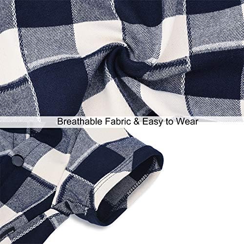 Dog Plaid Shirt for Large Dogs Snap Collared T-Shirt Clothes Blue#1-5XL