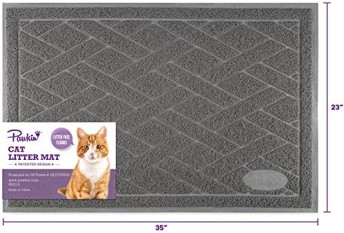 Pawkin Cat Litter Mat, Patented Design with Litter Lock Mesh, Extra Large, Durable, Easy to Clean, Soft, Fits Under Litter Box, Litter Free Floors, Gray